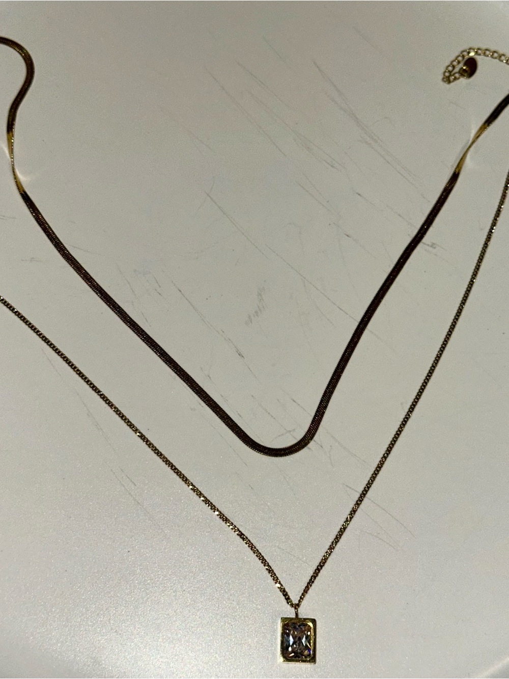 Gold-Tone Layered Necklace Set with Square Pendant 16in